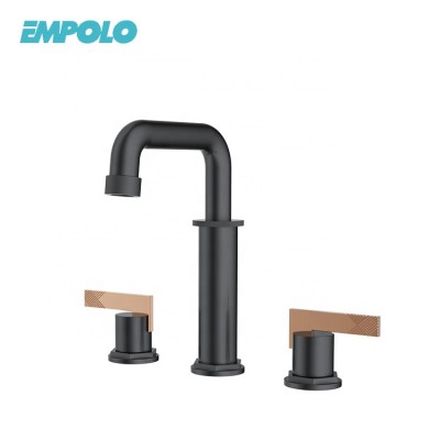 Hot sale deck mount brass matte black finished bathroom sink basin mixer tap 3 hole water faucet