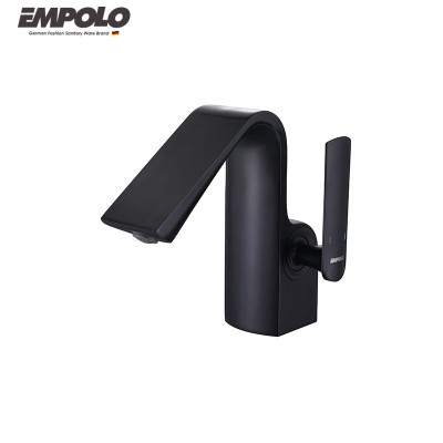 Hot Sale Brass Deck Mounted Single Handle Waterfall Bathroom Black Basin Faucet